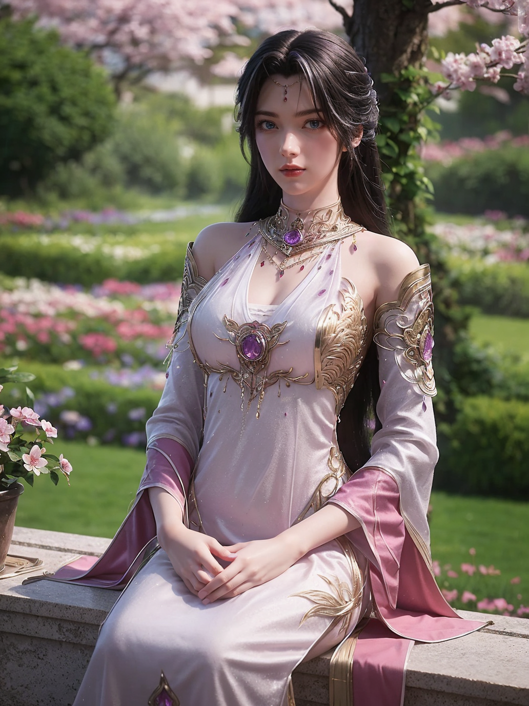 1732215912818-586459581-_lora_monvsd1.5_0.85_,monv,(looking at viewer),1girl,solo,jewelry,forehead jewelry,necklace,clothing cutout,detached sleeves,det.png